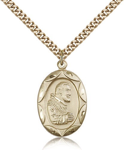 St. Pio of Pietrelcina Medal, Gold Filled - 24" 2.4mm Gold Plated Endless Chain