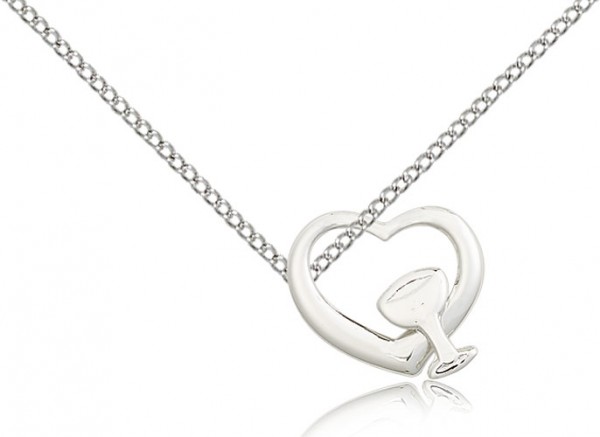 Heart Chalice Medal, Sterling Silver - 18" 1.2mm Sterling Silver Chain + Clasp