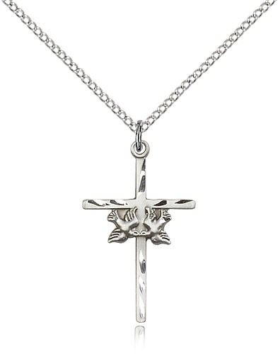 Doves Cross Pendant, Sterling Silver - 18" 1.2mm Sterling Silver Chain + Clasp