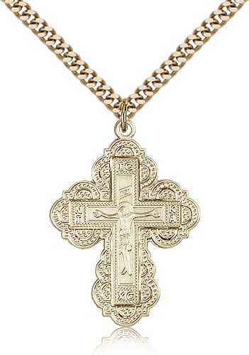 Irene Cross Pendant, Gold Filled - 24" 2.4mm Gold Plated Endless Chain