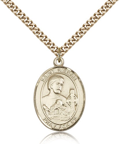 St. Kieran Medal, Gold Filled, Large - 24" 2.4mm Gold Plated Chain + Clasp