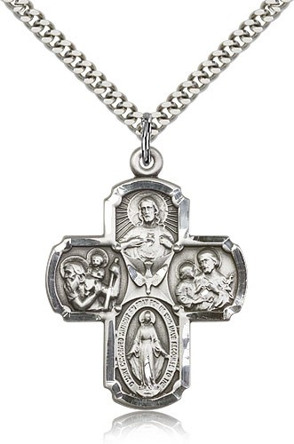 4 Way Cross Pendant, Sterling Silver - 24" 2.4mm Rhodium Plate Endless Chain