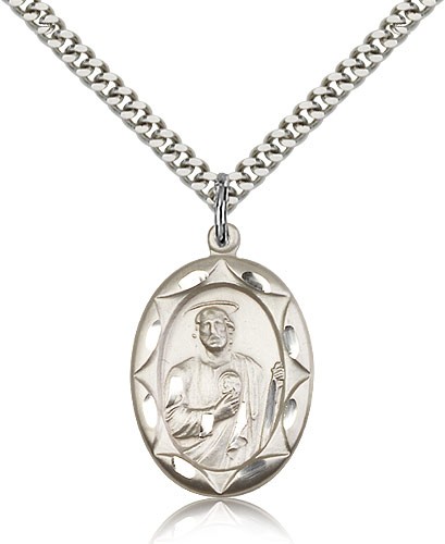 St. Jude Medal, Sterling Silver - 24" 2.4mm Rhodium Plate Endless Chain