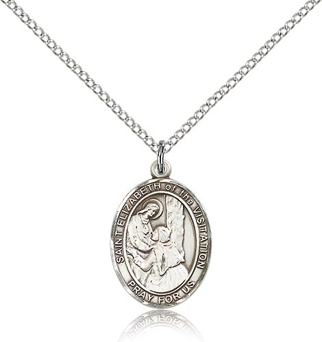 St. Elizabeth of the Visitation Medal, Sterling Silver, Medium - 18" 1.2mm Sterling Silver Chain + Clasp