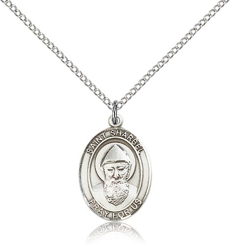 St. Sharbel Medal, Sterling Silver, Medium - 18" 1.2mm Sterling Silver Chain + Clasp