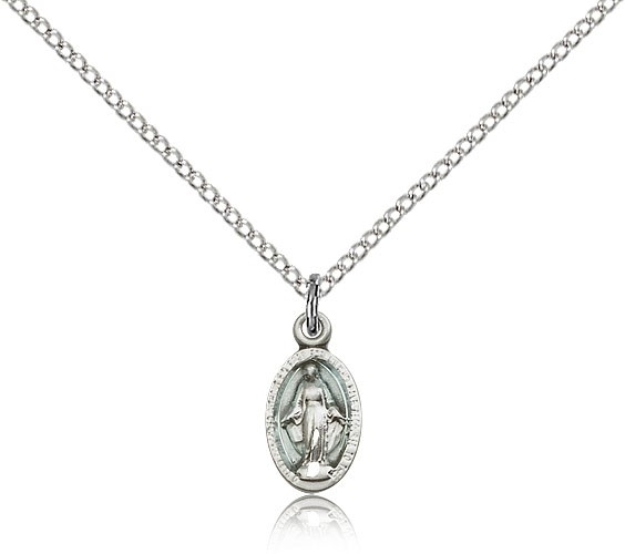 Miraculous Medal, Sterling Silver - 18" 1.2mm Sterling Silver Chain + Clasp
