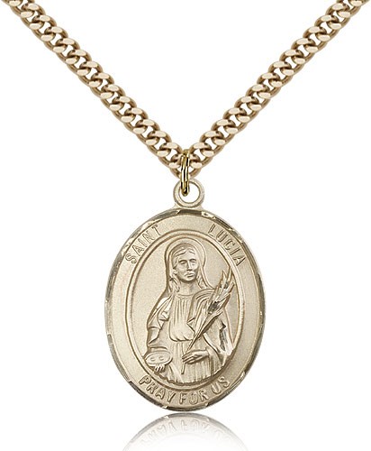 St. Lucia of Syracuse Medal, Gold Filled, Large - 24" 2.4mm Gold Plated Chain + Clasp