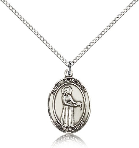 St. Petronille Medal, Sterling Silver, Medium - 18" 1.2mm Sterling Silver Chain + Clasp