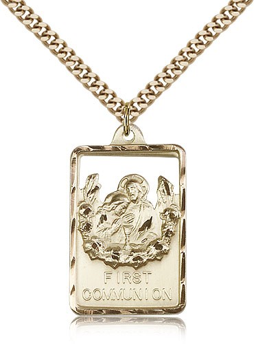 Communion First Reconciliation Medal, Gold Filled - 24" 2.4mm Gold Plated Endless Chain