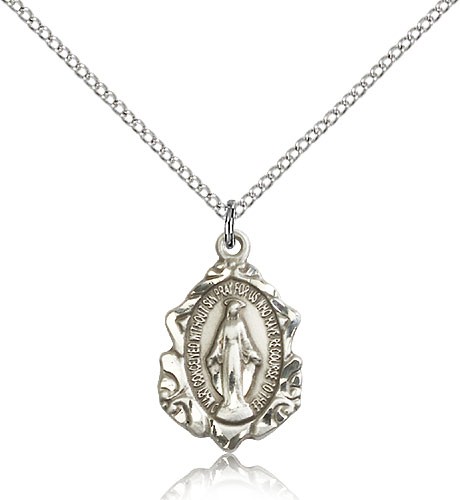 Miraculous Medal, Sterling Silver - 18" 1.2mm Sterling Silver Chain + Clasp