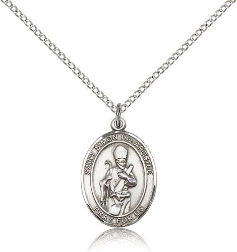 St. Simon Medal, Sterling Silver, Medium - 18" 1.2mm Sterling Silver Chain + Clasp