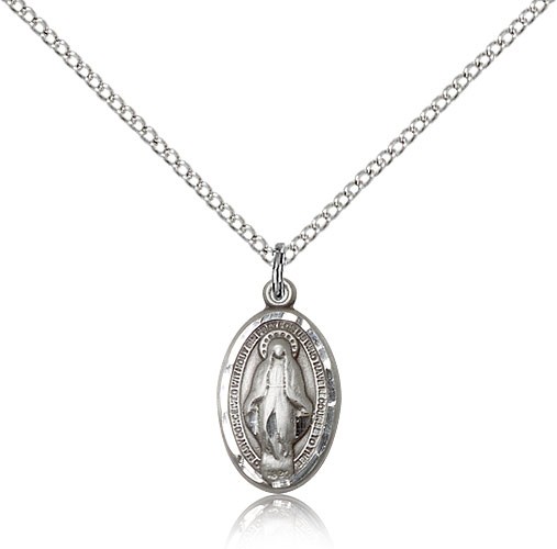 Miraculous Medal, Sterling Silver - 18" 1.2mm Sterling Silver Chain + Clasp