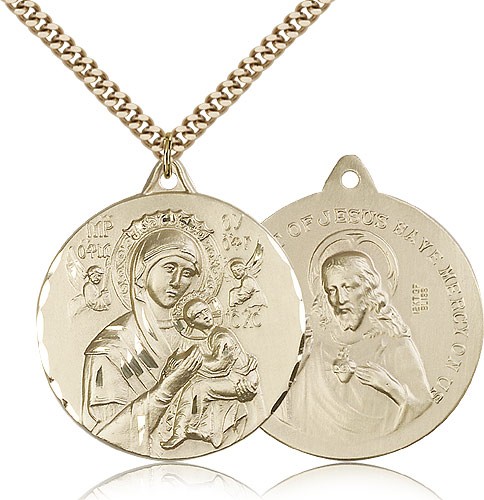 Our Lady of Perpetual Help Medal, Gold Filled - 24" 2.4mm Gold Plated Endless Chain