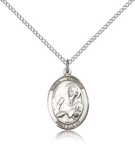 St. Andrew the Apostle Medal, Sterling Silver, Medium - 18" 1.2mm Sterling Silver Chain + Clasp