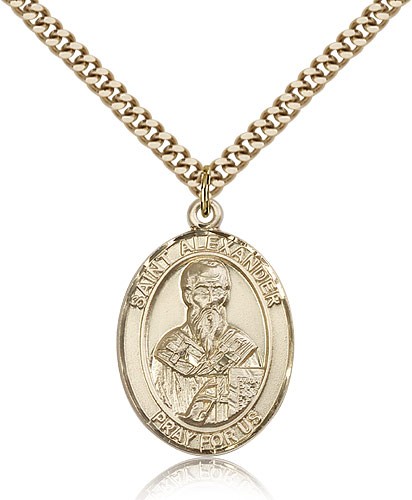 St. Alexander Sauli Medal, Gold Filled, Large - 24" 2.4mm Gold Plated Chain + Clasp