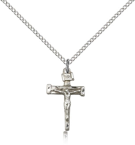 Nail Crucifix Pendant, Sterling Silver - 18" 1.2mm Sterling Silver Chain + Clasp