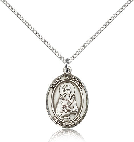 St. Victoria Medal, Sterling Silver, Medium - 18" 1.2mm Sterling Silver Chain + Clasp