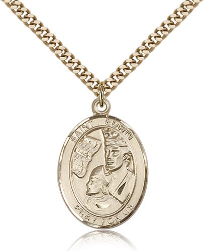 St. Edwin Medal, Gold Filled, Large - 24" 2.4mm Gold Plated Chain + Clasp