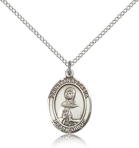 St. Anastasia Medal, Sterling Silver, Medium - 18" 1.2mm Sterling Silver Chain + Clasp