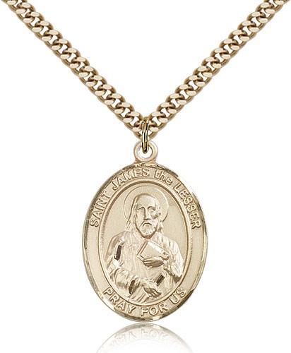 St. James the Lesser Medal, Gold Filled, Large - 24" 2.4mm Gold Plated Chain + Clasp