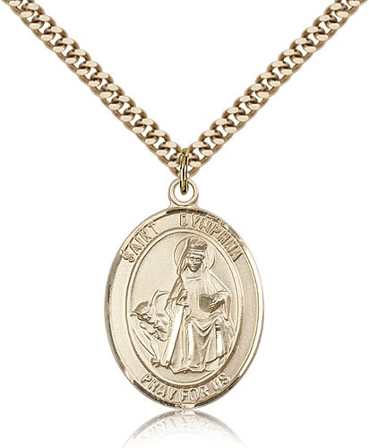 St. Dymphna Medal, Gold Filled, Large - 24" 2.4mm Gold Plated Chain + Clasp