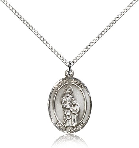 St. Anne Medal, Sterling Silver, Medium - 18" 1.2mm Sterling Silver Chain + Clasp