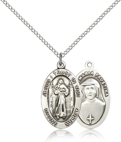 Divine Mercy Medal, Sterling Silver - 18" 1.2mm Sterling Silver Chain + Clasp