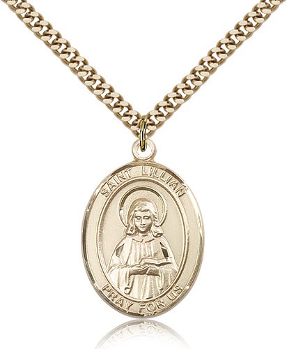 St. Lillian Medal, Gold Filled, Large - 24" 2.4mm Gold Plated Chain + Clasp