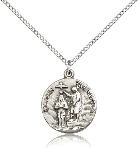 St. John the Baptist Medal, Sterling Silver - 18" 1.2mm Sterling Silver Chain + Clasp