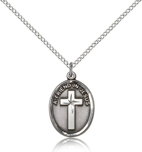 A Friend In Jesus Medal, Sterling Silver - 18" 1.2mm Sterling Silver Chain + Clasp