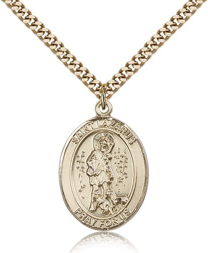 St. Lazarus Medal, Gold Filled, Large - 24" 2.4mm Gold Plated Chain + Clasp