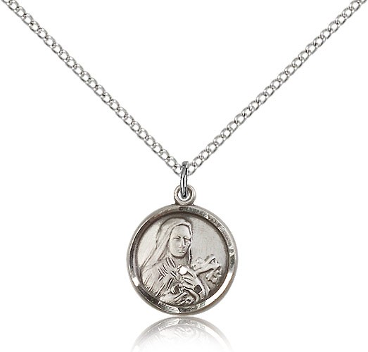 St. Theresa Medal, Sterling Silver - 18" 1.2mm Sterling Silver Chain + Clasp