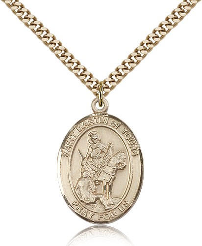 St. Martin of Tours Medal, Gold Filled, Large - 24" 2.4mm Gold Plated Chain + Clasp