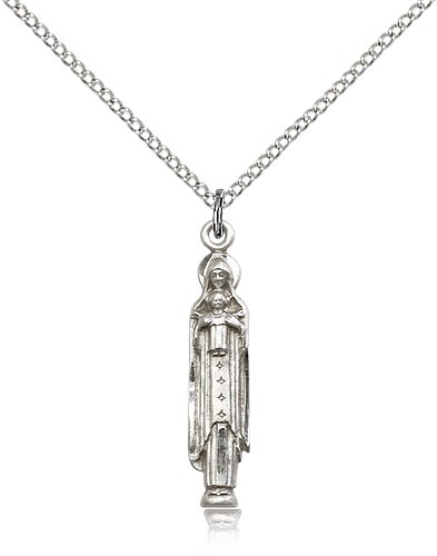 Madonna and Child Medal, Sterling Silver - 18" 1.2mm Sterling Silver Chain + Clasp