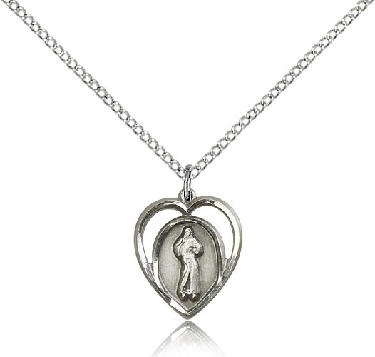 Divine Mercy Medal, Sterling Silver - 18" 1.2mm Sterling Silver Chain + Clasp
