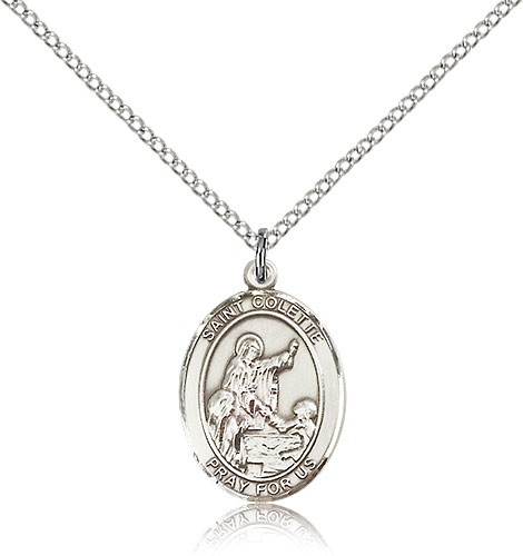 St. Colette Medal, Sterling Silver, Medium - 18" 1.2mm Sterling Silver Chain + Clasp