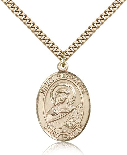 St. Perpetua Medal, Gold Filled, Large - 24" 2.4mm Gold Plated Chain + Clasp