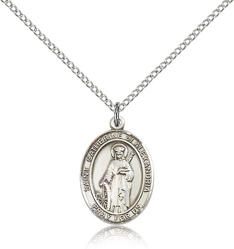 Women's Sterling Silver St. Catherine of Alexandria Medal - 18" 1.2mm Sterling Silver Chain + Clasp