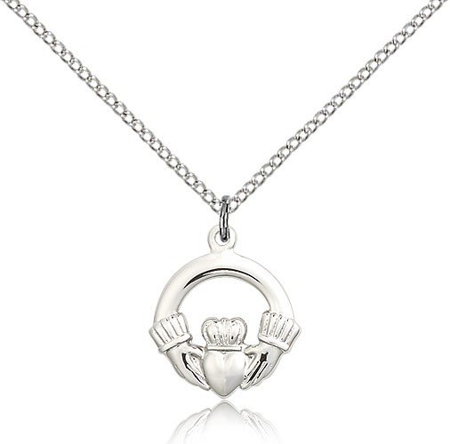 Claddagh Medal, Sterling Silver - 18" 1.2mm Sterling Silver Chain + Clasp