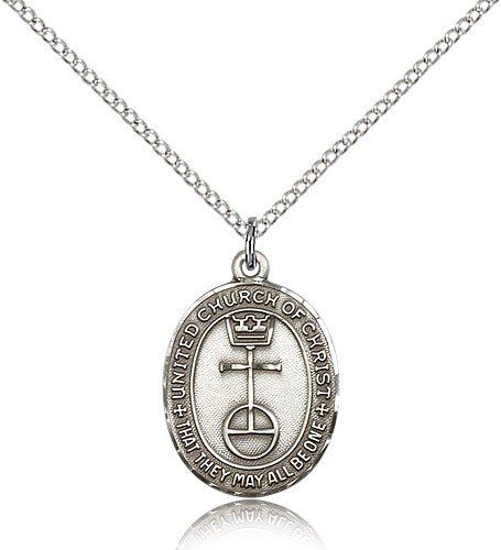 Women's Sterling Silver United Church of Christ Medal - 18" 1.2mm Sterling Silver Chain + Clasp