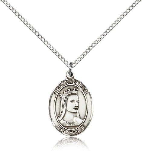 St. Elizabeth of Hungary Medal, Sterling Silver, Medium - 18" 1.2mm Sterling Silver Chain + Clasp