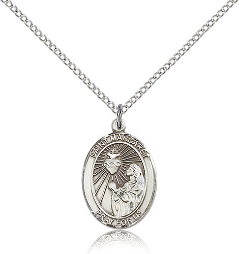 St. Margaret Mary Alacoque Medal, Sterling Silver, Medium - 18" 1.2mm Sterling Silver Chain + Clasp