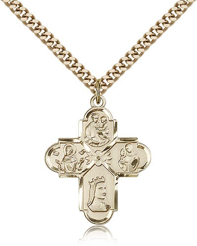 Franciscan 4 Way Cross Pendant, Gold Filled - 24" 2.4mm Gold Plated Endless Chain