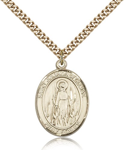 St. Juliana Medal, Gold Filled, Large - 24" 2.4mm Gold Plated Chain + Clasp