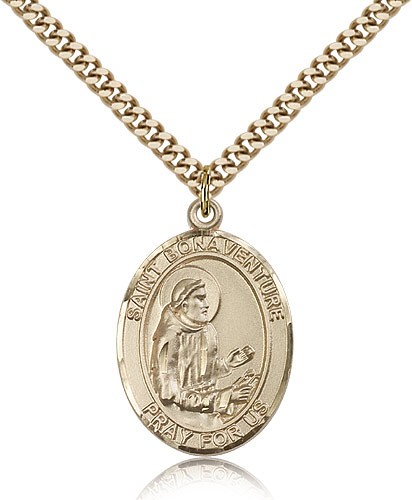 St. Bonaventure Medal, Gold Filled, Large - 24" 2.4mm Gold Plated Chain + Clasp