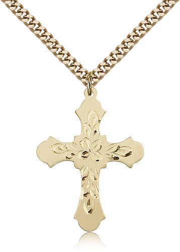 Cross Pendant, Gold Filled - 24" 2.4mm Gold Plated Endless Chain