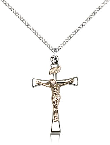 Maltese Crucifix Pendant, Two-Tone - 18" 1.2mm Sterling Silver Chain + Clasp