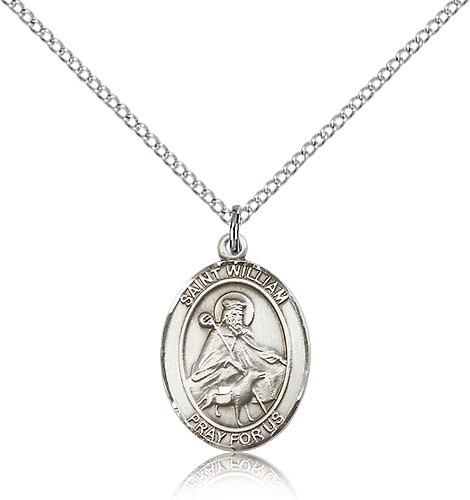 St. William of Rochester Medal, Sterling Silver, Medium - 18" 1.2mm Sterling Silver Chain + Clasp