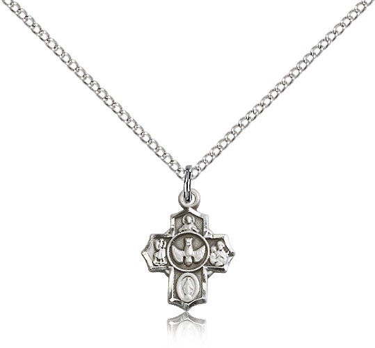 5 Way Cross Pendant, Sterling Silver - 18" 1.2mm Sterling Silver Chain + Clasp