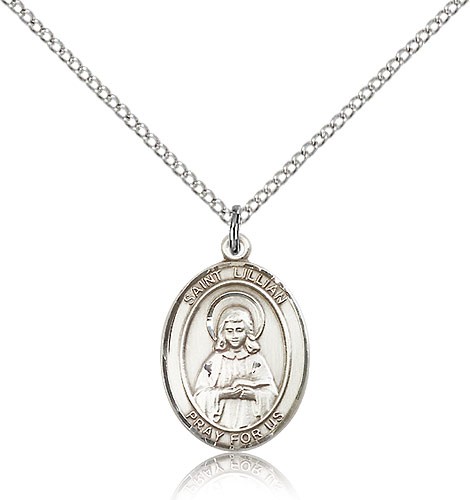 St. Lillian Medal, Sterling Silver, Medium - 18" 1.2mm Sterling Silver Chain + Clasp